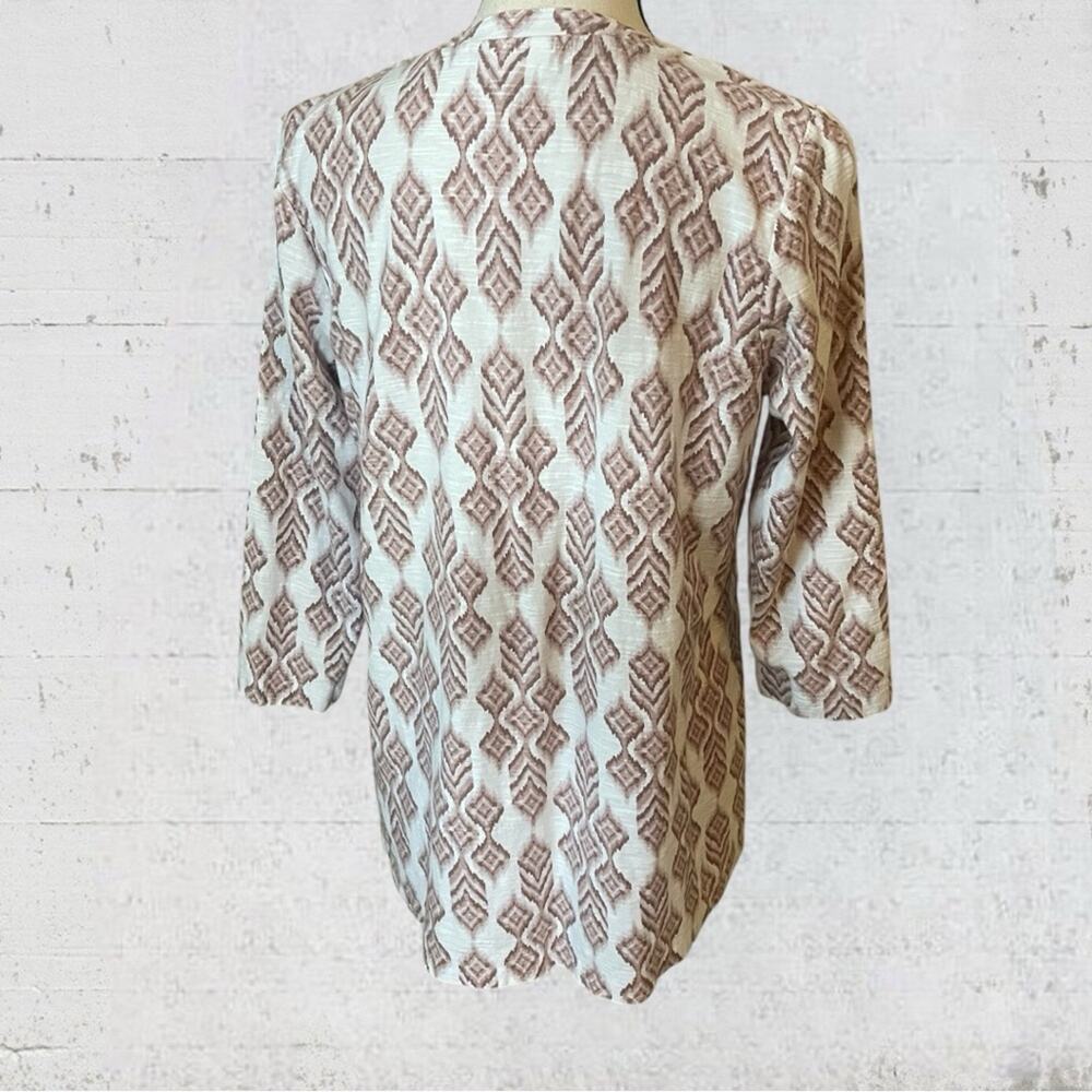J. Jill Top Women Pullover Ikat Geometric 3/4 Sleeve V-Neck Shirt Size M - Picture 3 of 7